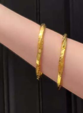 金店同款古法沙金錾刻锤纹手镯女