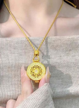 嘎乌盒佛像点钻镂空八宝罗盘项链