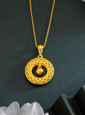 新款越南沙金花丝平安扣项链女款吊坠转运珠挂坠轻奢小众送礼新款