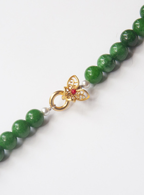 寻她古法金干青玉圆珠项链