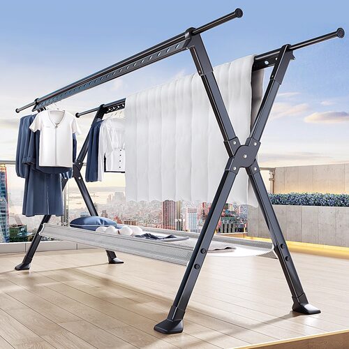 佳帮手铝合金晾衣架落地阳台家用折叠伸缩凉衣杆晒被子室内外神器 - 图3