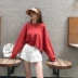 Mùa thu nữ 2019 mới thủy triều mỏng phần lỏng lẻo rốn ngắn đoạn ngắn tay áo thun nữ quần áo trái tim - Áo phông