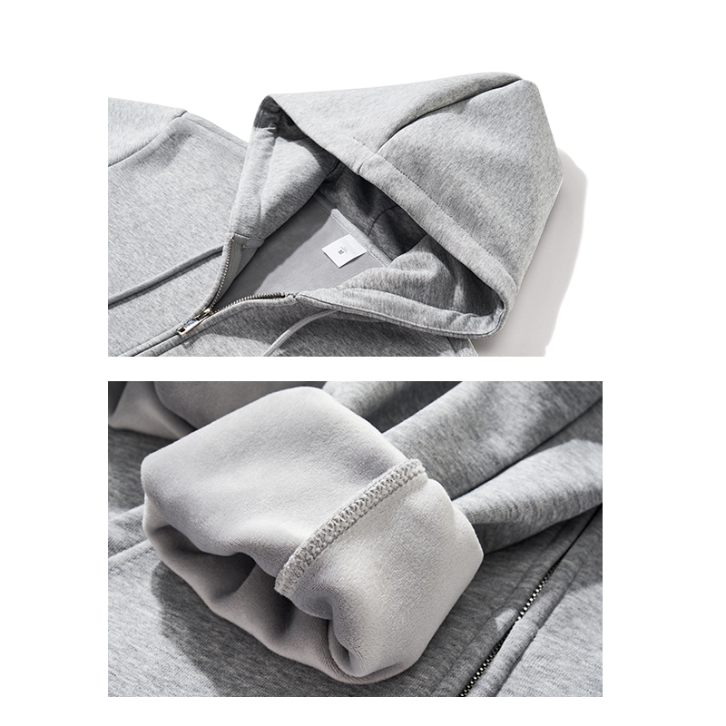 冬季重磅600g加绒加厚情侣连帽银狐绒卫衣宽松拉链开衫运动外套男 - 图1