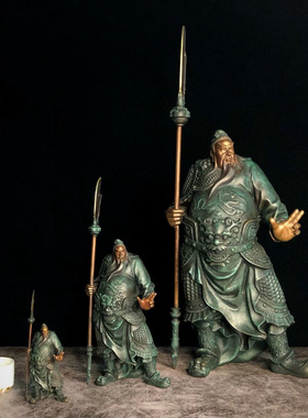 关羽武财神镇宅展示架提刀铜像