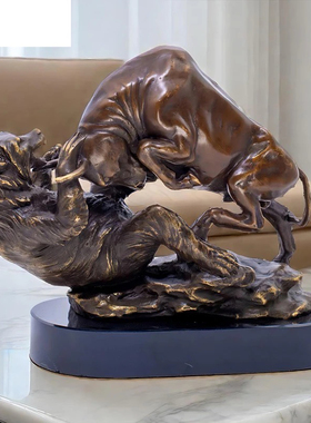 牛熊争霸股海家居客厅书房铜雕塑