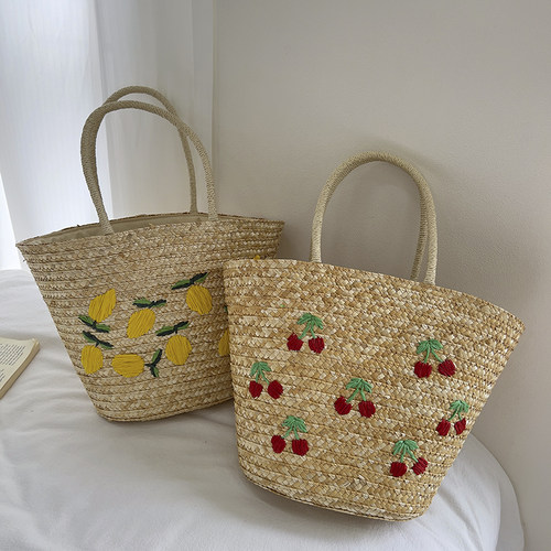 2026新款麦杆手工编织包包女夏季海边度假大容量草编包手提单肩包 - 图0