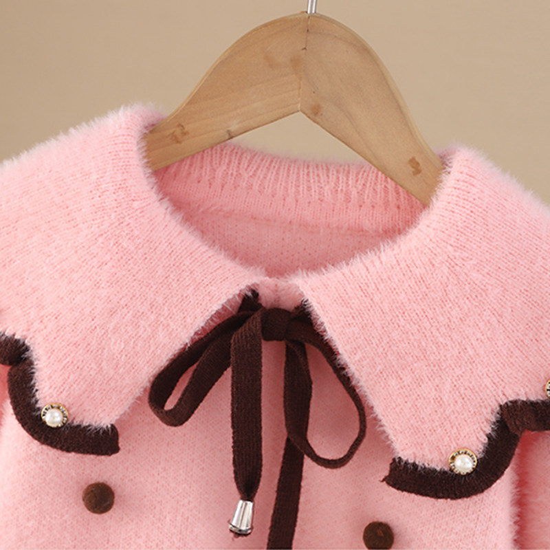 女童毛衣2025秋冬新款水貂绒加厚娃娃领儿童针织衫加绒中大童上衣,淘宝优惠券,粉丝福利购,淘宝优惠卷