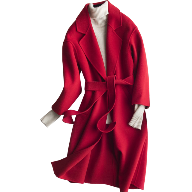 Fashionable slim double-sided cashmere coat with suit collar