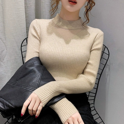 Кружевной демисезонный однотонный свитер, приятный телу трикотажный лонгслив, высокий воротник, в западном стиле