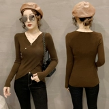 Дизайнерский трикотажный приятный телу свитер, осенний, тренд сезона, V-образный вырез, в корейском стиле
