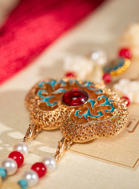 国风新中式项链高级感明制背云璎珞长流苏复古红色旗袍马面裙配饰