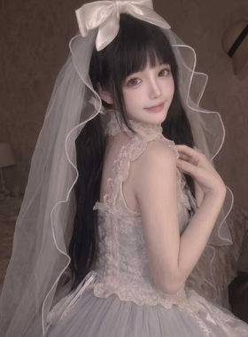 白色蝴蝶结头纱求婚发夹结婚拍照