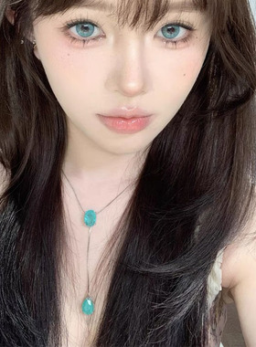 高级感显白湖蓝水钻项链