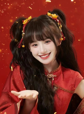 新中式元宝红色流苏发夹女