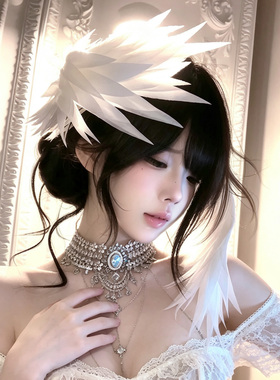 超仙白色天使羽毛翅膀发夹女
