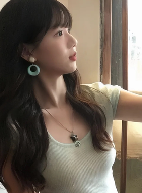 夏日撞色圈圈耳环女小众设计