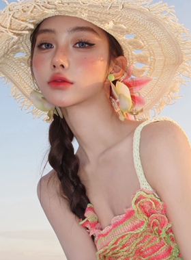 海边度假风绿色蝴蝶兰耳钉女