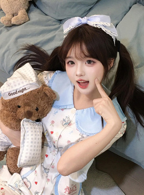 日系蓝色立体蕾丝大蝴蝶结发夹软妹Lolita发卡cos洛丽塔lo娘头饰
