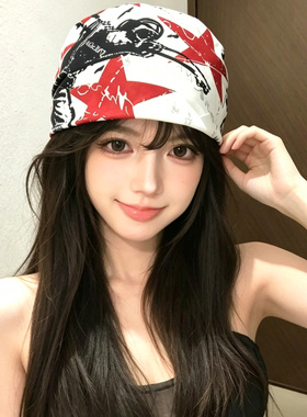 美式甜酷红色星星丝巾女