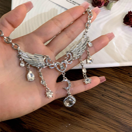 小众设计感天使翅膀流苏项链女轻奢镶钻水滴锁骨链高级感重工颈链 - 图0