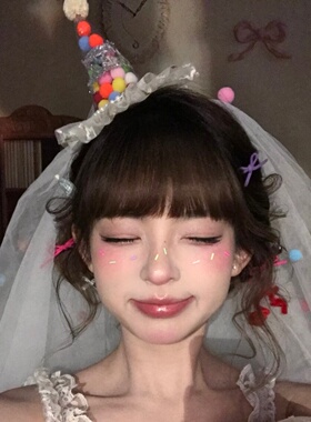 俏皮可爱蕾丝花边生日帽发箍女