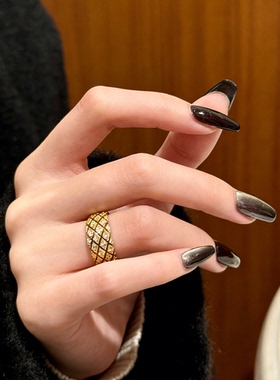 中古vintage水钻菱格宽面戒指