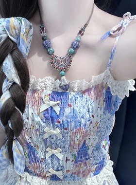 古风陶瓷吊坠项链新中式国风复古