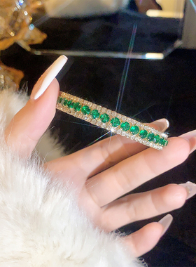 祖母绿锆石开口可调节手镯女