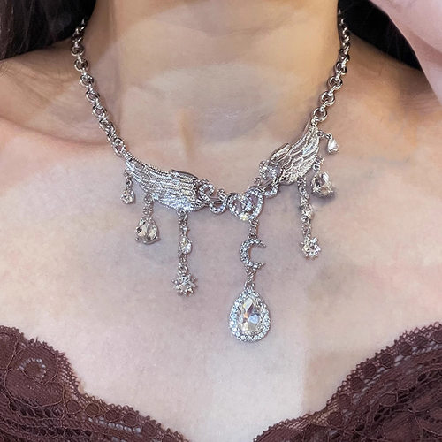 小众设计感天使翅膀流苏项链女轻奢镶钻水滴锁骨链高级感重工颈链 - 图2