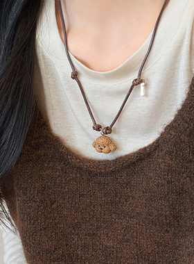 可爱石塑黏土卡通小狗项链女