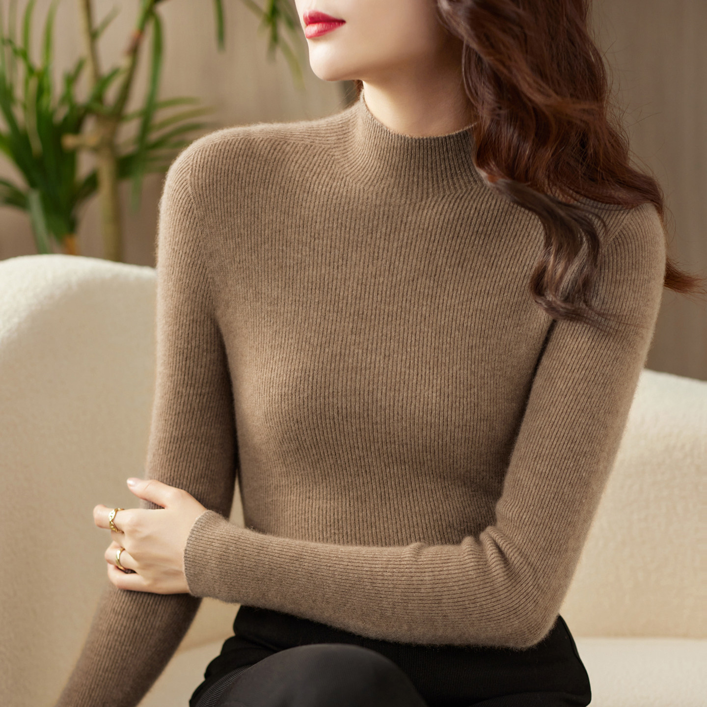 无缝100%纯山羊绒衫女修身半高领保暖显瘦针织打底衫秋冬内搭毛衣,淘宝优惠券,粉丝福利购,淘宝优惠卷