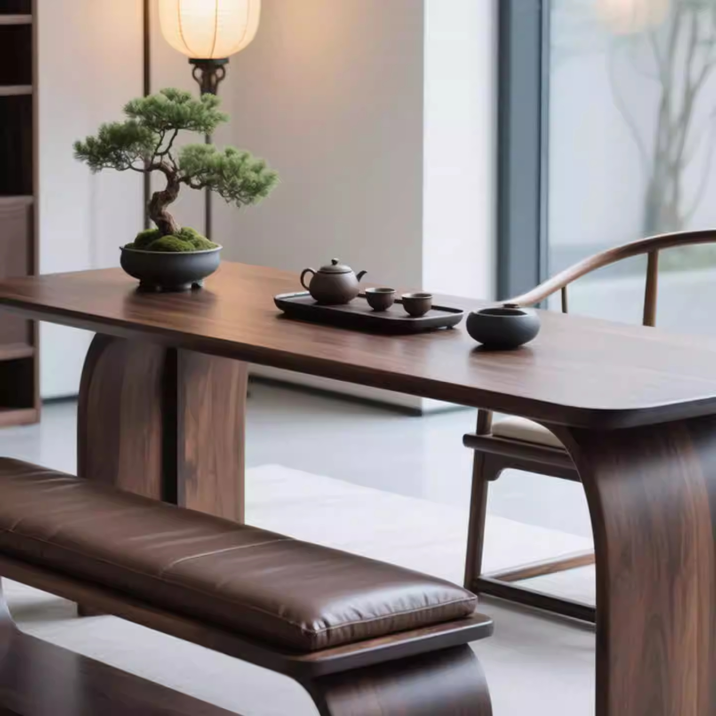 新中式北美黑胡桃木茶桌椅组合简约办公室民宿家用实木茶台茶几 - 图3