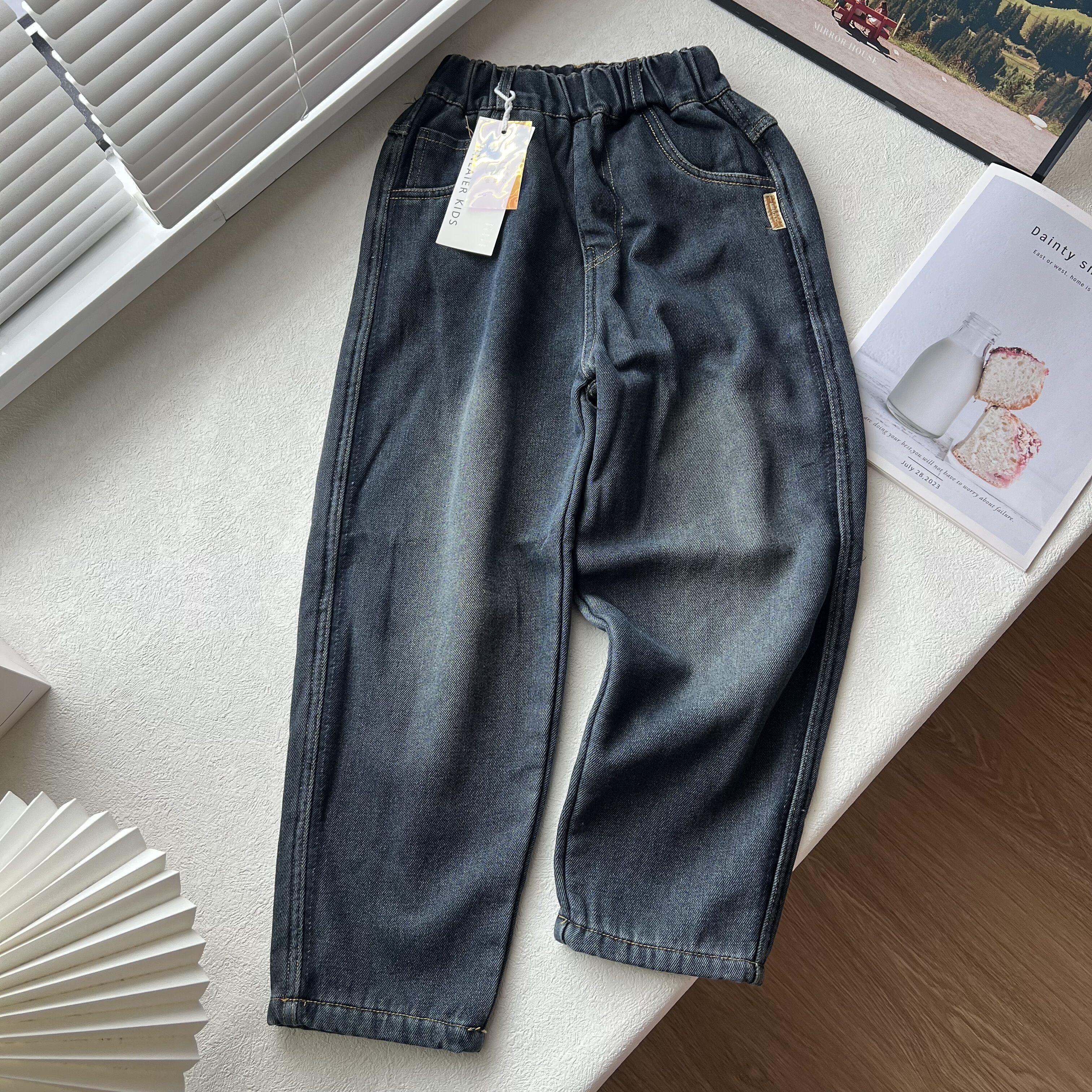 一体绒加厚冬款儿童裤子中大童装宽松休闲长裤 牛仔裤120-170,淘宝优惠券,粉丝福利购,淘宝优惠卷