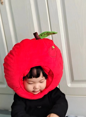 可爱搞怪卡通保暖少女心毛绒水果苹果平安果头套帽子儿童拍照表演