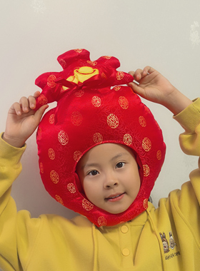 可爱卡通新年红色儿童福袋头套帽子表演活动春节喜庆拍照道具