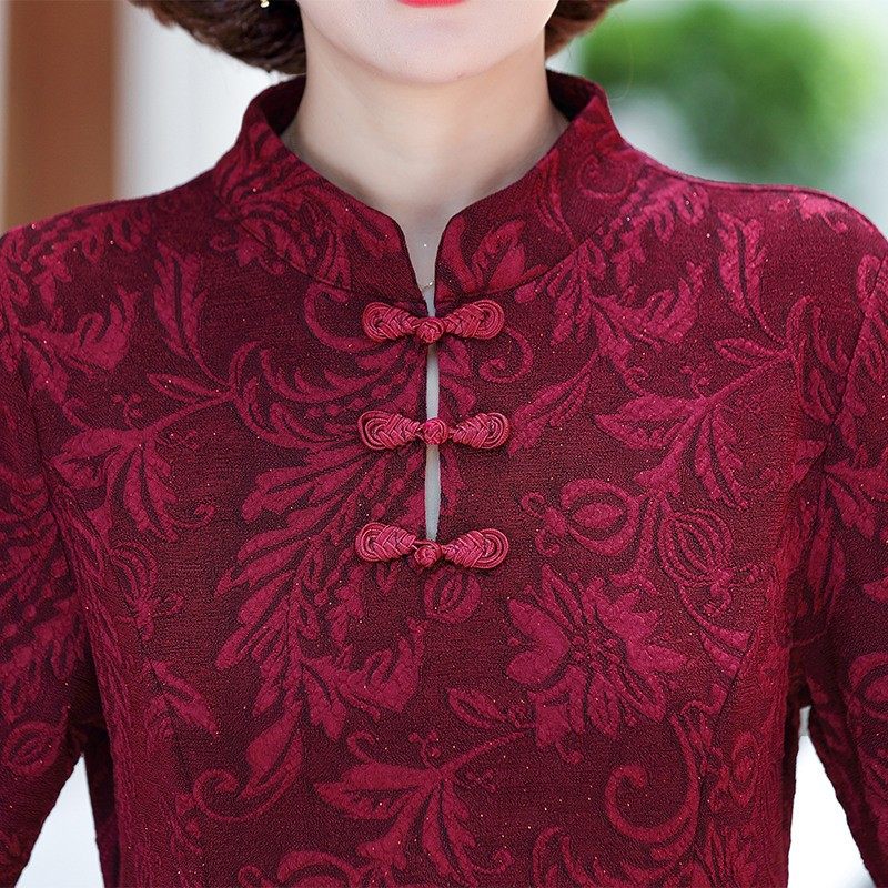 妈妈装中式秋季新款改良旗袍连衣裙 雯婧源连衣裙