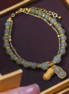 2025年新款花尽心思为你而生好事花生双层链复古手串猫眼石手链女