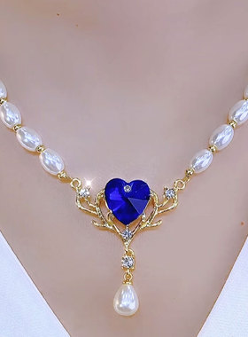 海洋之恋蓝色爱心珍珠项链女神范