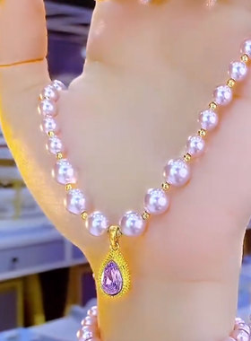 紫色水滴锆石项链2025年新款时尚