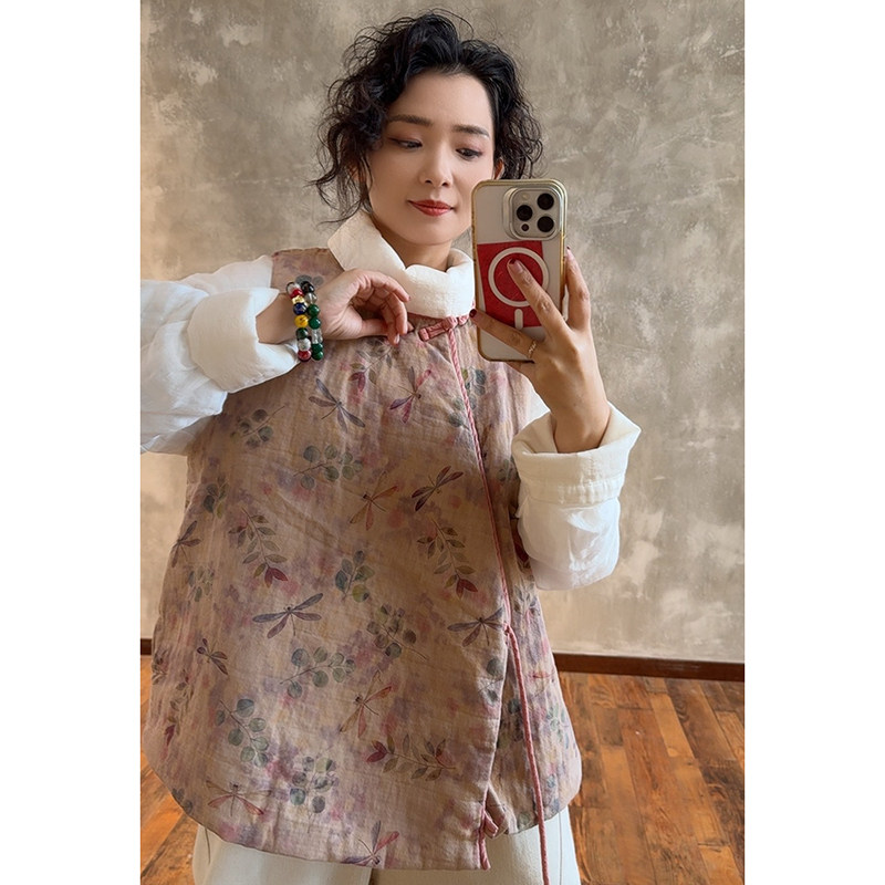 YIMIAN  “蜓枝雅意”素雅国风新中式盘扣系绳夹棉马甲2624493,淘宝优惠券,粉丝福利购,淘宝优惠卷