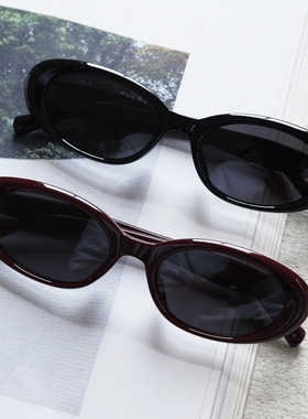 欧美枣红色椭圆偏光太阳镜女高级感复古防紫外线墨镜男配近视度数