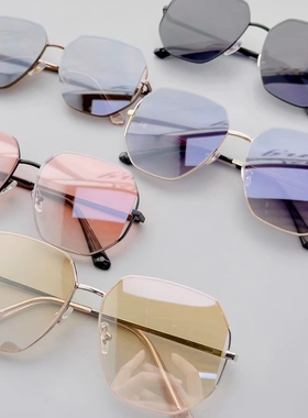 复古渐黄色多边形太阳镜男女潮高级感时尚个性镂空墨镜方圆脸显瘦