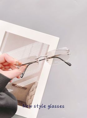 欧美时尚无框墨镜男女Y2K辣妹复古浅灰色老钱风防紫外线太阳眼镜