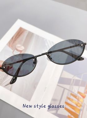 新款金属猫眼太阳眼镜男女时尚椭圆形半框墨镜防紫外线潮可配近视
