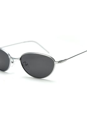 老钱风个性猫眼精致金属偏光太阳眼镜女士网红椭圆Y2K黄色墨镜男