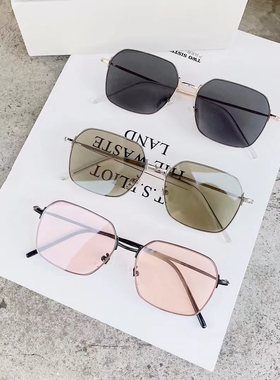 韩版无框透绿色墨镜女黑色金丝方形高级感ins防紫外线太阳镜潮男