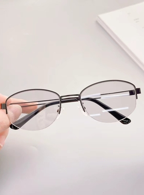 ins金属半框浅灰色墨镜女椭圆复古防紫外线太阳眼镜男显脸小遮阳