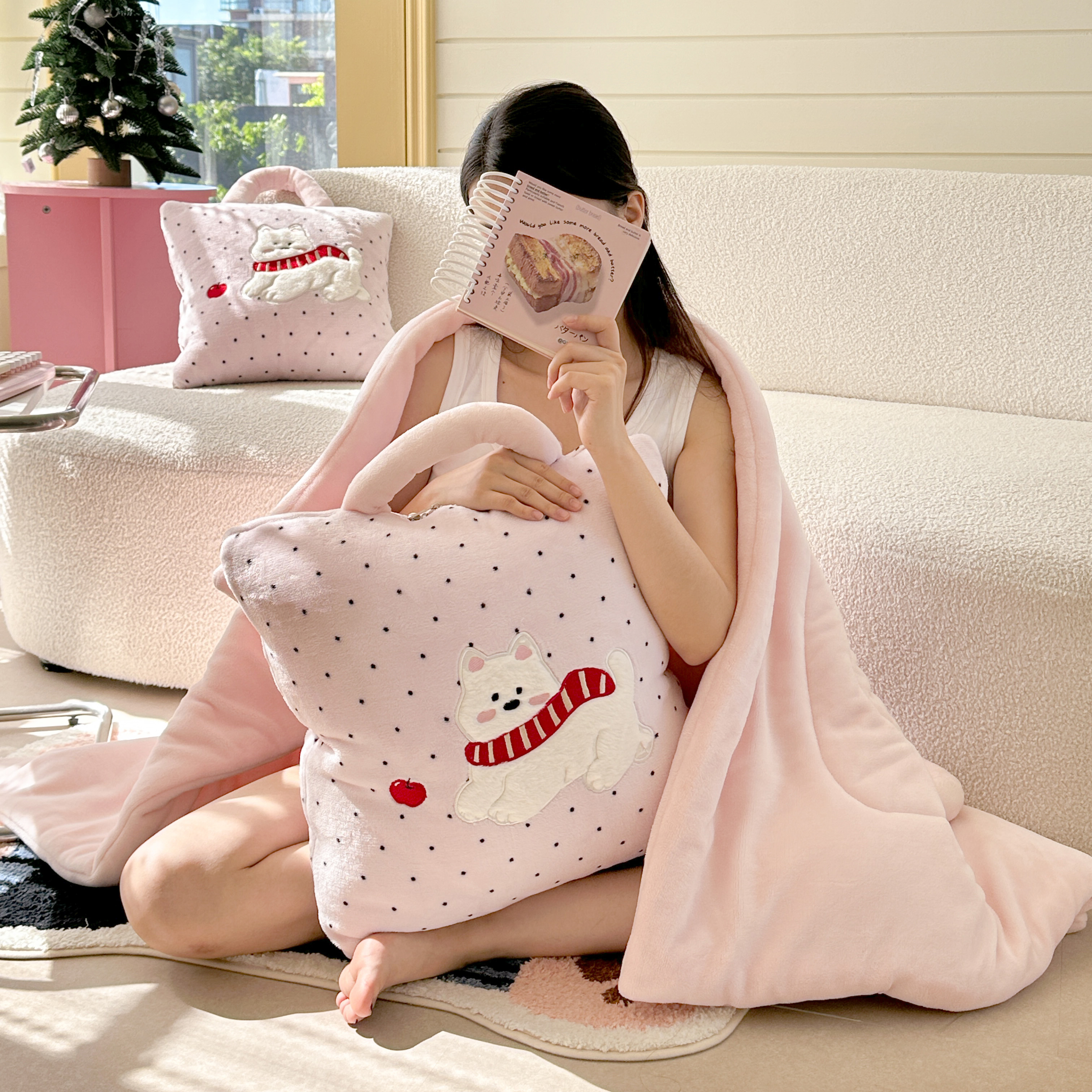 手提加厚抱枕被子两用牛奶绒办公室午休靠垫学生宿舍午睡枕头盖毯 - 图2