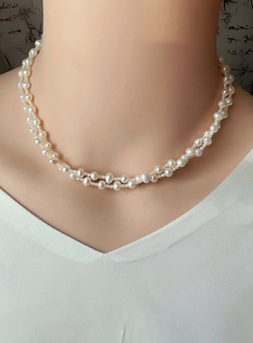 天然项链女秋冬百搭双层锁骨链颈链珠宝首饰