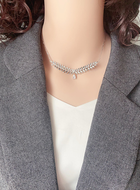 S925纯银创意麦穗小圆球设计项链轻奢流苏垂钓感遮疤项链